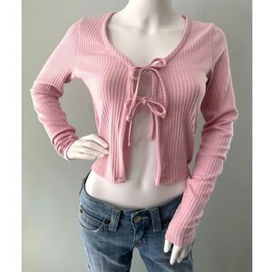 Hollister Long Sleeve Double Tie Light Pink Cardigan Crop Top size Small